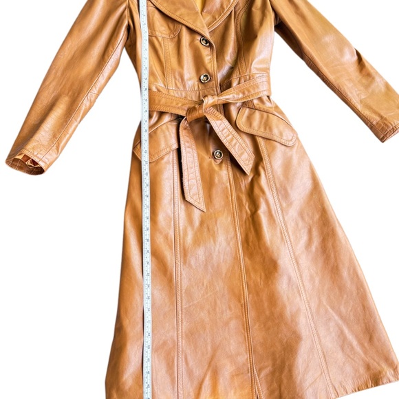 Vintage 1970s Gassy Jack by Gabriel Levy Caramel Leather Trench Coat - Picture 7 of 10
